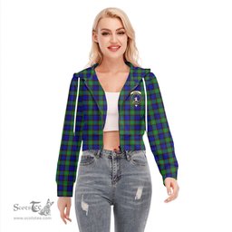 ScotsTee Shop Scottish Sempill Modern Clan Crest Tartan Womens Cropped Zip Up Hoodie