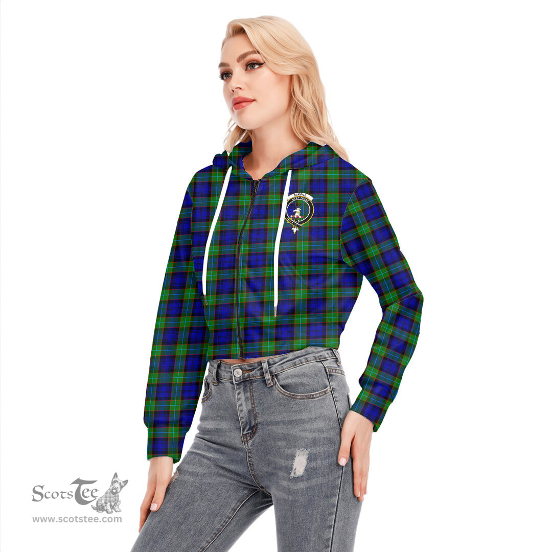 ScotsTee Shop Scottish Sempill Modern Clan Crest Tartan Womens Cropped Zip Up Hoodie