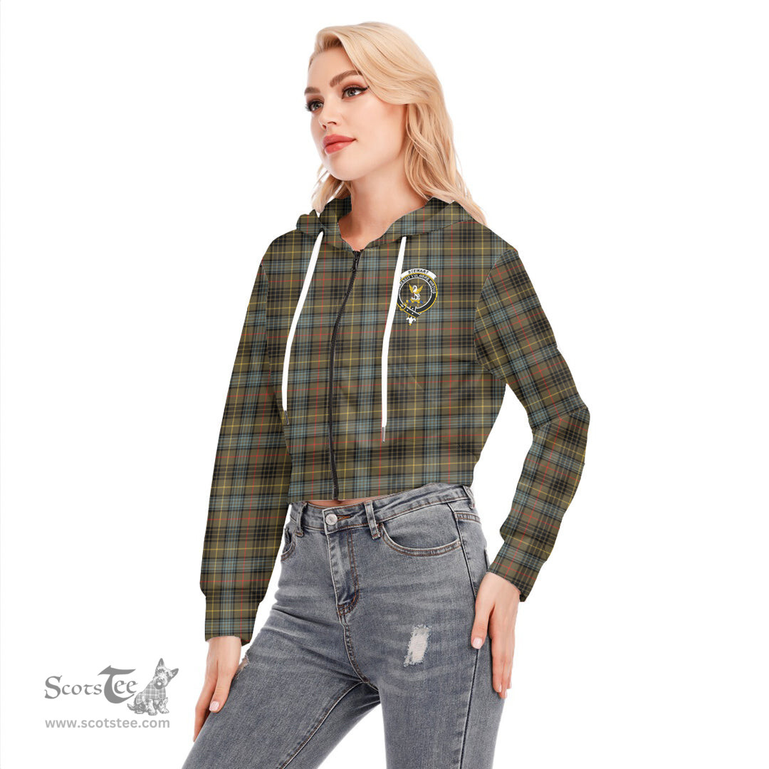 ScotsTee Shop Scottish Stewart Hunting Weathered Clan Crest Tartan Womens Cropped Zip Up Hoodie
