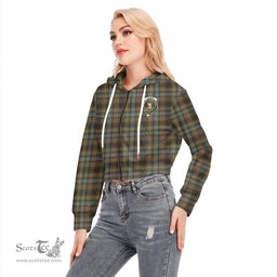 ScotsTee Shop Scottish Stewart Hunting Weathered Clan Crest Tartan Womens Cropped Zip Up Hoodie