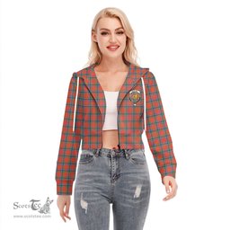 ScotsTee Shop Scottish Sinclair Ancient Clan Crest Tartan Womens Cropped Zip Up Hoodie