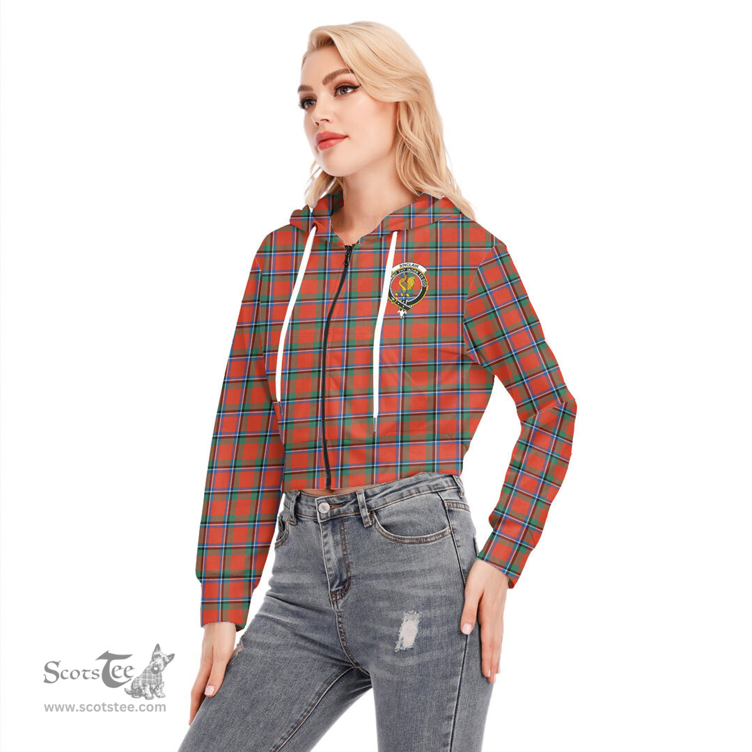 ScotsTee Shop Scottish Sinclair Ancient Clan Crest Tartan Womens Cropped Zip Up Hoodie