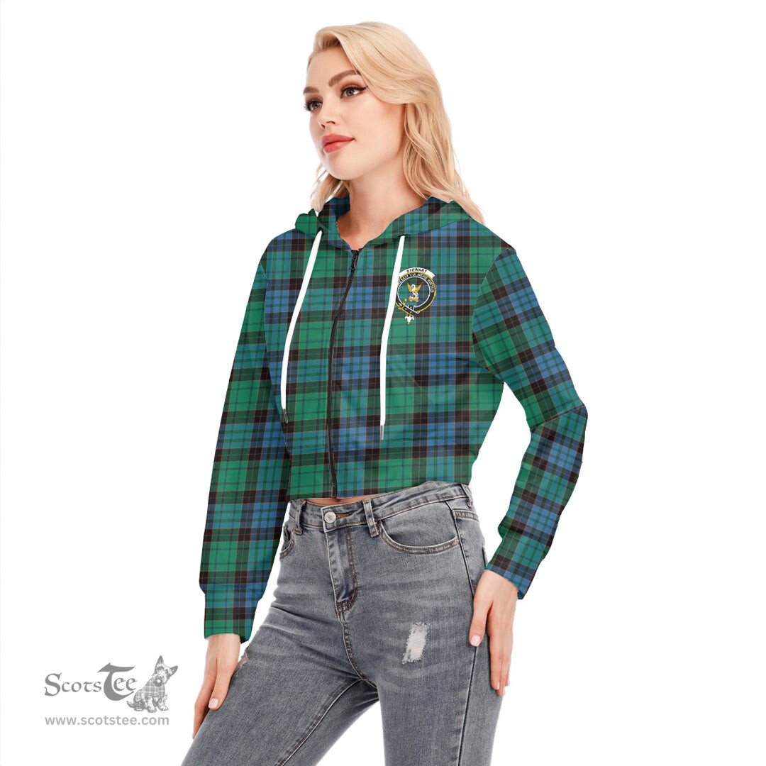 ScotsTee Shop Scottish Stewart Old Ancient Clan Crest Tartan Womens Cropped Zip Up Hoodie