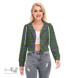 ScotsTee Shop Scottish Strange of Balkaskie Clan Tartan Womens Cropped Zip Up Hoodie