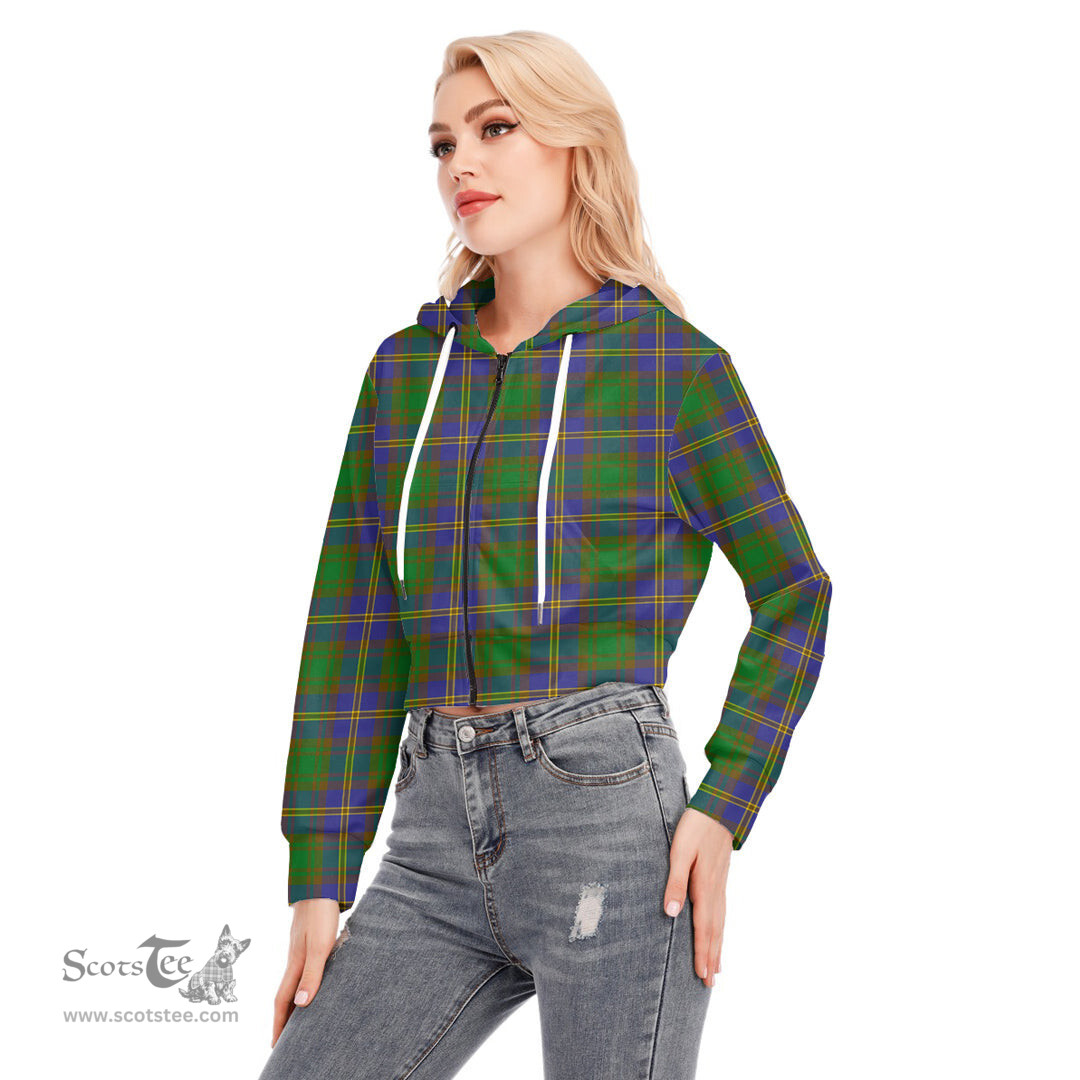 ScotsTee Shop Scottish Strange of Balkaskie Clan Tartan Womens Cropped Zip Up Hoodie