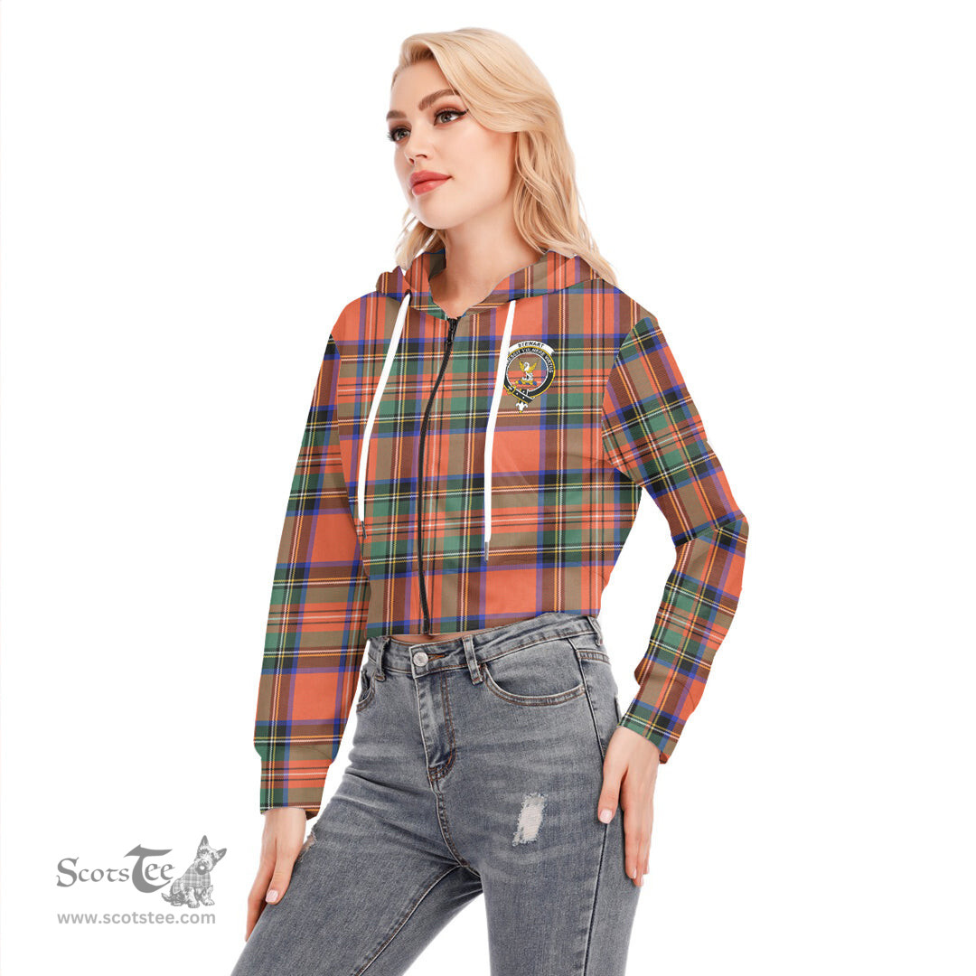 ScotsTee Shop Scottish Stewart Royal Ancient Clan Crest Tartan Womens Cropped Zip Up Hoodie