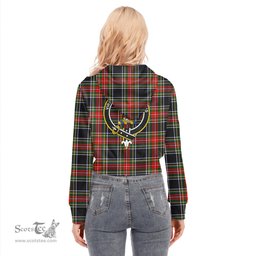 ScotsTee Shop Scottish Stewart Black Clan Crest Tartan Womens Cropped Zip Up Hoodie