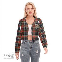 ScotsTee Shop Scottish Stewart Black Clan Crest Tartan Womens Cropped Zip Up Hoodie