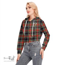 ScotsTee Shop Scottish Stewart Black Clan Crest Tartan Womens Cropped Zip Up Hoodie