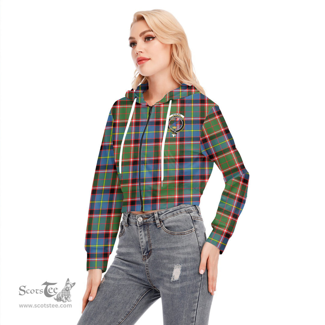 ScotsTee Shop Scottish Stirling Bannockburn District Clan Crest Tartan Womens Cropped Zip Up Hoodie
