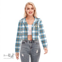 ScotsTee Shop Scottish Stewart Muted Blue Clan Crest Tartan Womens Cropped Zip Up Hoodie