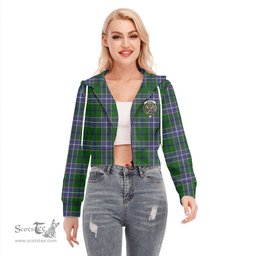 ScotsTee Shop Scottish Wishart Hunting Modern Clan Crest Tartan Womens Cropped Zip Up Hoodie