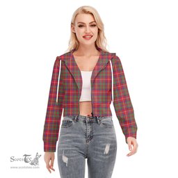 ScotsTee Shop Scottish Shaw Red Modern Clan Tartan Womens Cropped Zip Up Hoodie