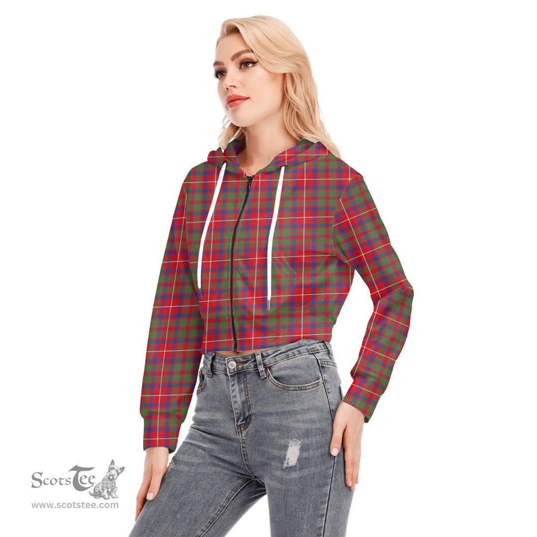 ScotsTee Shop Scottish Shaw Red Modern Clan Tartan Womens Cropped Zip Up Hoodie