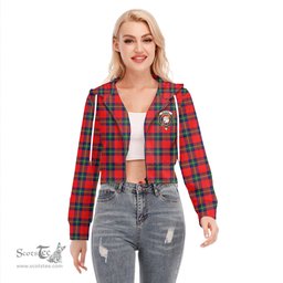 ScotsTee Shop Scottish Ruthven Modern Clan Crest Tartan Womens Cropped Zip Up Hoodie