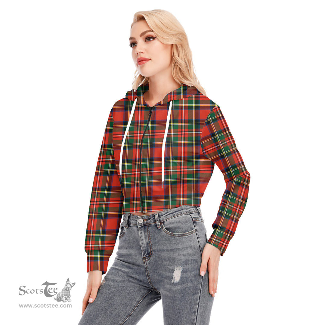 ScotsTee Shop Scottish Stewart Royal Modern Clan Tartan Womens Cropped Zip Up Hoodie