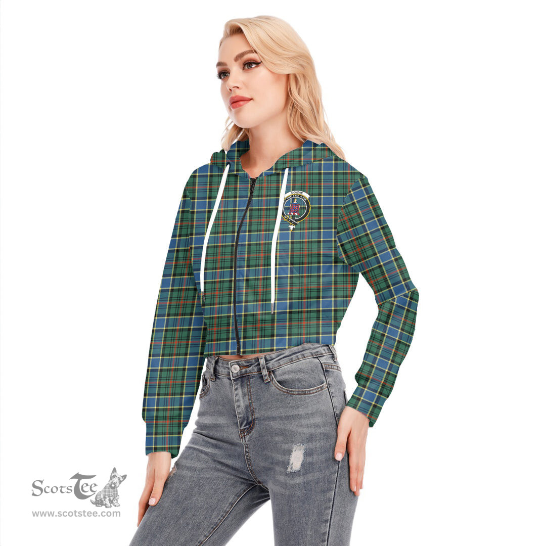 ScotsTee Shop Scottish Ogilvie Hunting Ancient Clan Crest Tartan Womens Cropped Zip Up Hoodie