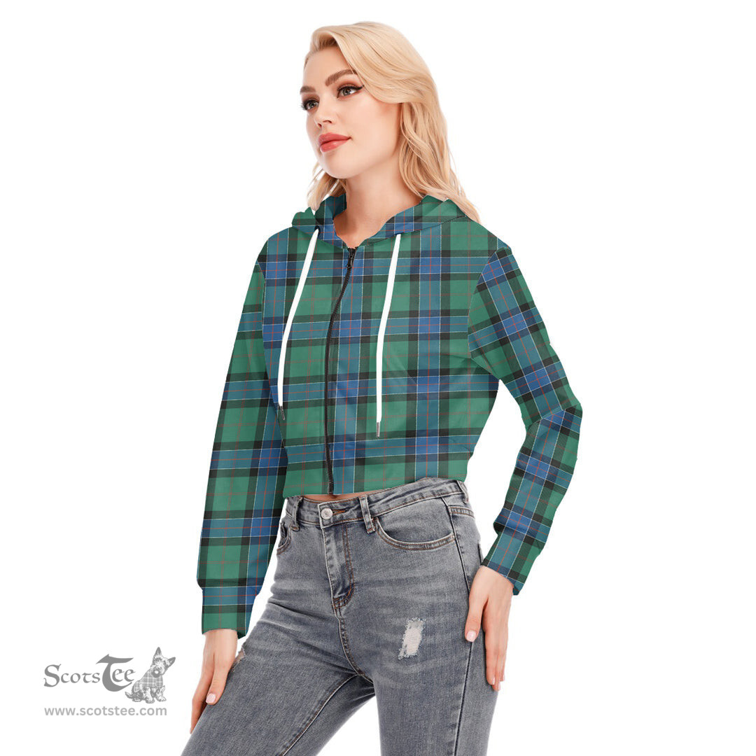 ScotsTee Shop Scottish Sinclair Hunting Ancient Clan Tartan Womens Cropped Zip Up Hoodie