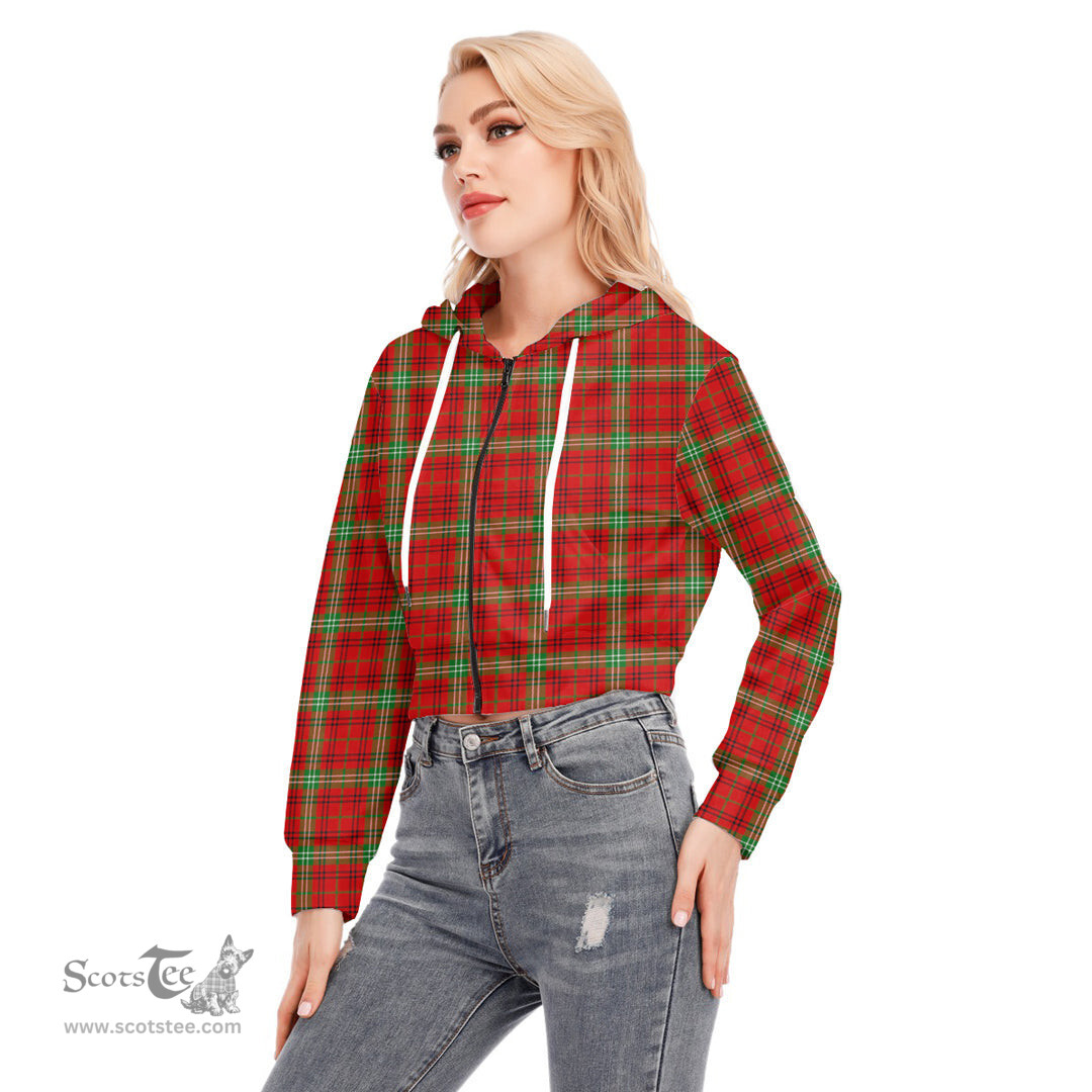 ScotsTee Shop Scottish Morrison Red Modern Clan Tartan Womens Cropped Zip Up Hoodie