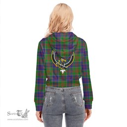 ScotsTee Shop Scottish Stewart of Appin Hunting Modern Clan Crest Tartan Womens Cropped Zip Up Hoodie