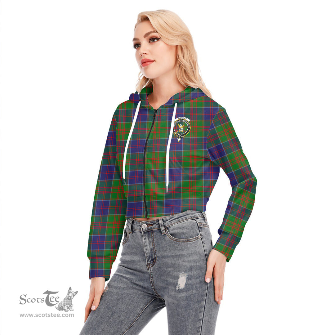 ScotsTee Shop Scottish Stewart of Appin Hunting Modern Clan Crest Tartan Womens Cropped Zip Up Hoodie