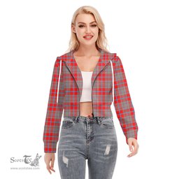 ScotsTee Shop Scottish Moubray Clan Tartan Womens Cropped Zip Up Hoodie