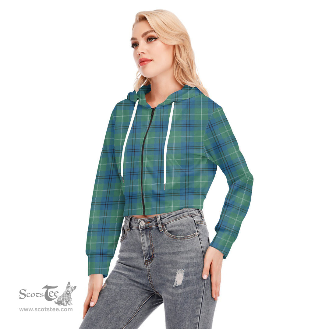 ScotsTee Shop Scottish Oliphant Ancient Clan Tartan Womens Cropped Zip Up Hoodie