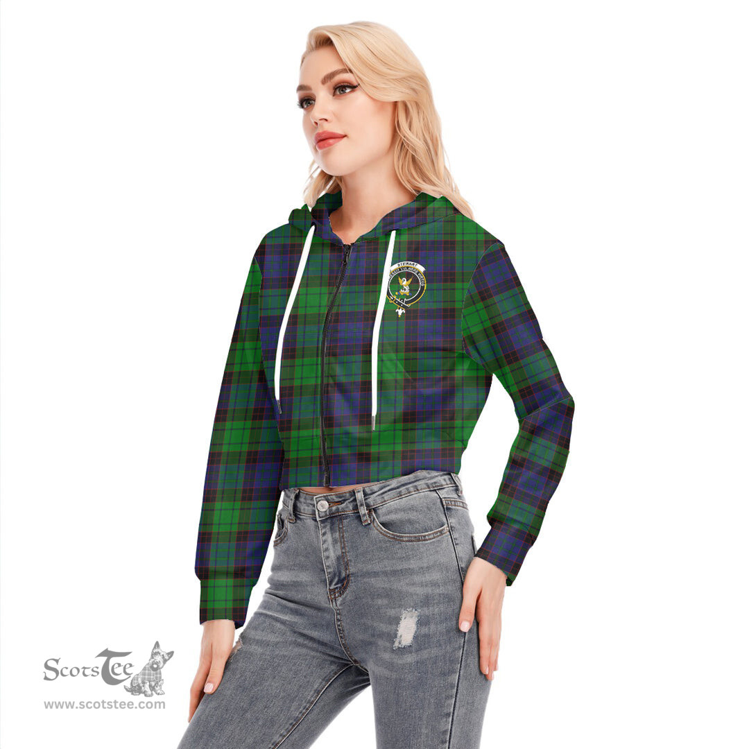 ScotsTee Shop Scottish Stewart Old Modern Clan Crest Tartan Womens Cropped Zip Up Hoodie