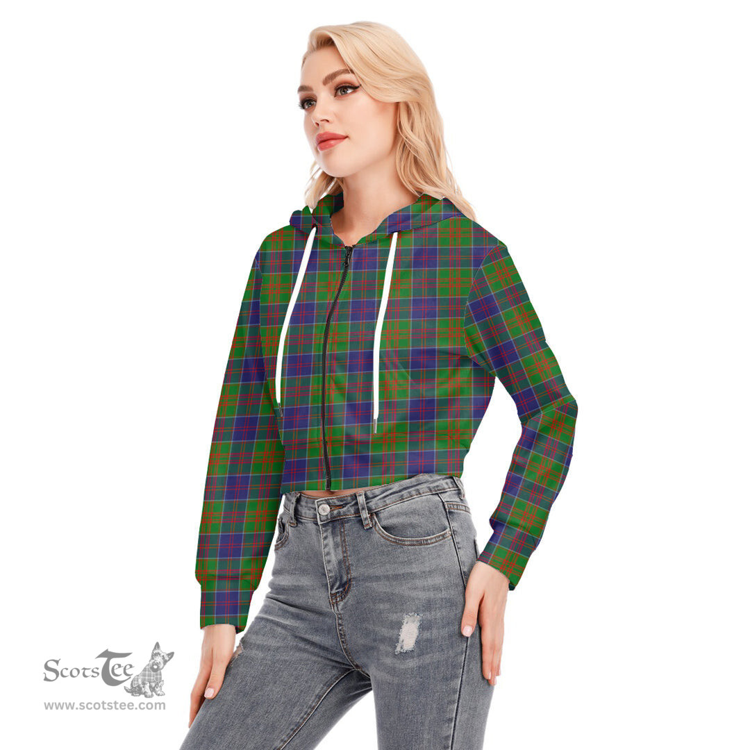 ScotsTee Shop Scottish Stewart of Appin Hunting Modern Clan Tartan Womens Cropped Zip Up Hoodie