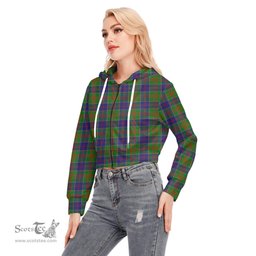 ScotsTee Shop Scottish Stewart of Appin Hunting Modern Clan Tartan Womens Cropped Zip Up Hoodie