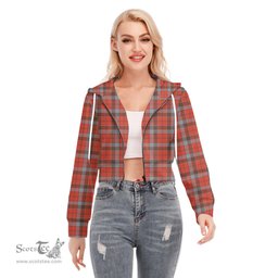 ScotsTee Shop Scottish Robertson Weathered Clan Tartan Womens Cropped Zip Up Hoodie