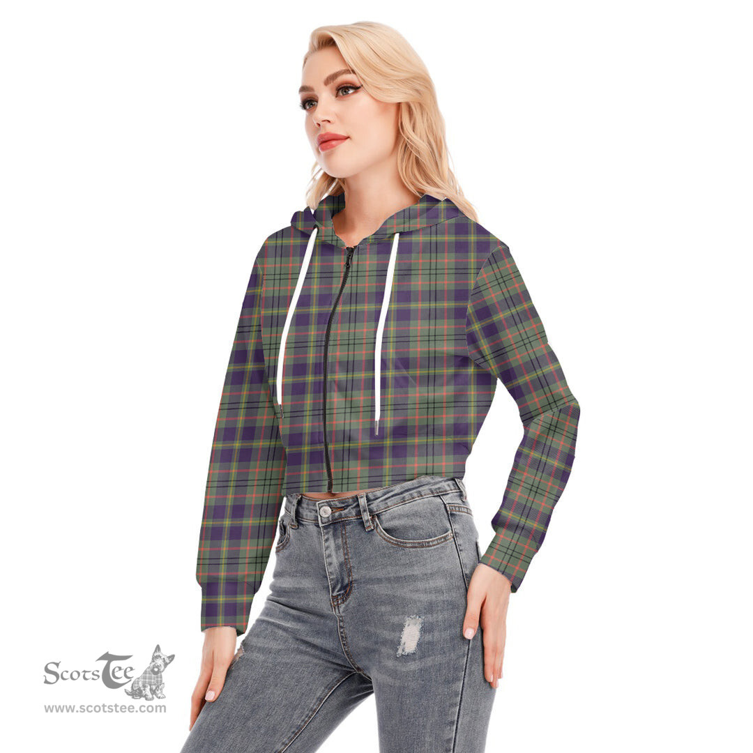 ScotsTee Shop Scottish Taylor Weathered Clan Tartan Womens Cropped Zip Up Hoodie