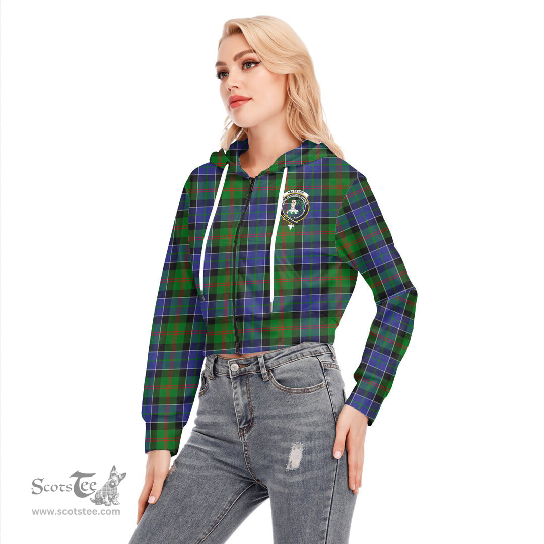 ScotsTee Shop Scottish Paterson Clan Crest Tartan Womens Cropped Zip Up Hoodie
