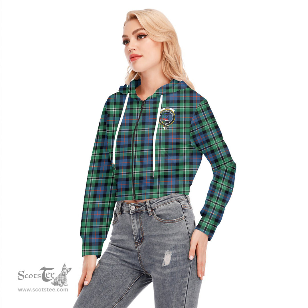 ScotsTee Shop Scottish Rose Hunting Ancient Clan Crest Tartan Womens Cropped Zip Up Hoodie