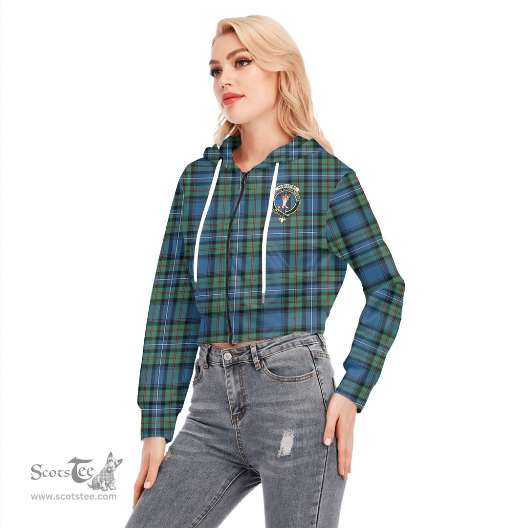 ScotsTee Shop Scottish Robertson Hunting Ancient Clan Crest Tartan Womens Cropped Zip Up Hoodie