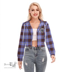 ScotsTee Shop Scottish Rutherford Clan Crest Tartan Womens Cropped Zip Up Hoodie