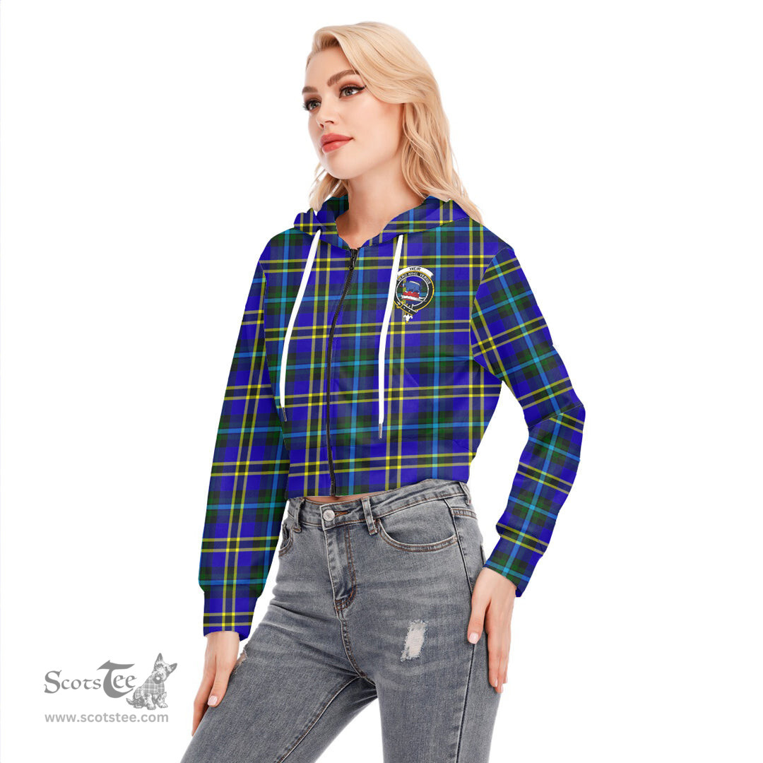 ScotsTee Shop Scottish Weir Modern Clan Crest Tartan Womens Cropped Zip Up Hoodie