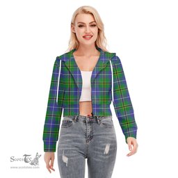 ScotsTee Shop Scottish Turnbull Hunting Clan Tartan Womens Cropped Zip Up Hoodie
