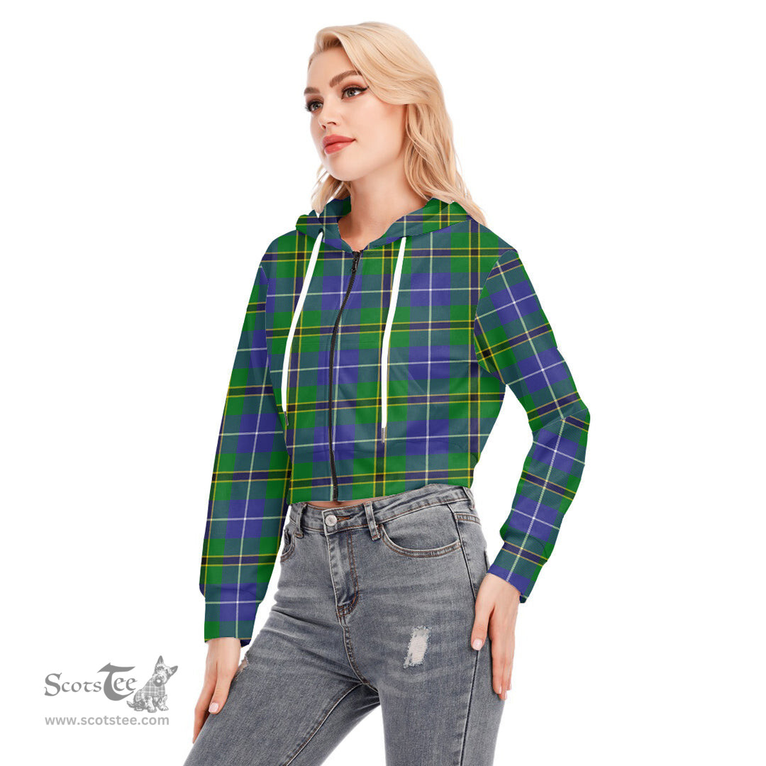 ScotsTee Shop Scottish Turnbull Hunting Clan Tartan Womens Cropped Zip Up Hoodie
