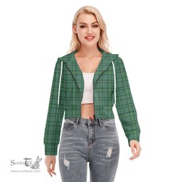 ScotsTee Shop Scottish Ross Hunting Ancient Clan Tartan Womens Cropped Zip Up Hoodie