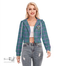 ScotsTee Shop Scottish Pitcairn Hunting Clan Crest Tartan Womens Cropped Zip Up Hoodie