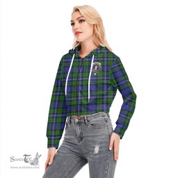 ScotsTee Shop Scottish Robertson Hunting Modern Clan Crest Tartan Womens Cropped Zip Up Hoodie