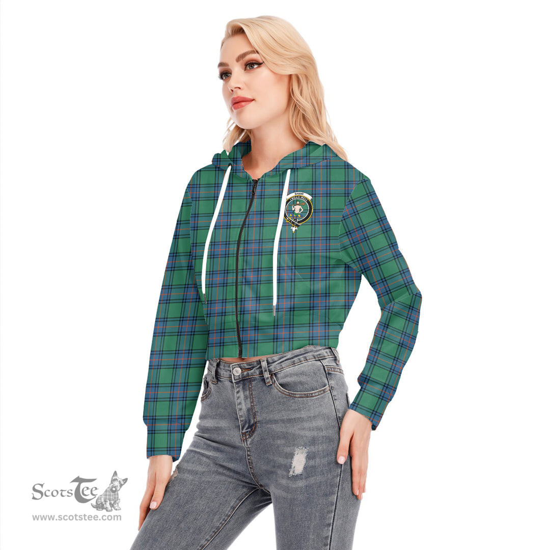 ScotsTee Shop Scottish Shaw Ancient Clan Crest Tartan Womens Cropped Zip Up Hoodie