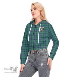 ScotsTee Shop Scottish Shaw Ancient Clan Crest Tartan Womens Cropped Zip Up Hoodie