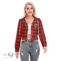 ScotsTee Shop Scottish Wallace Hunting Red Clan Crest Tartan Womens Cropped Zip Up Hoodie