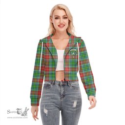 ScotsTee Shop Scottish Muirhead Clan Crest Tartan Womens Cropped Zip Up Hoodie