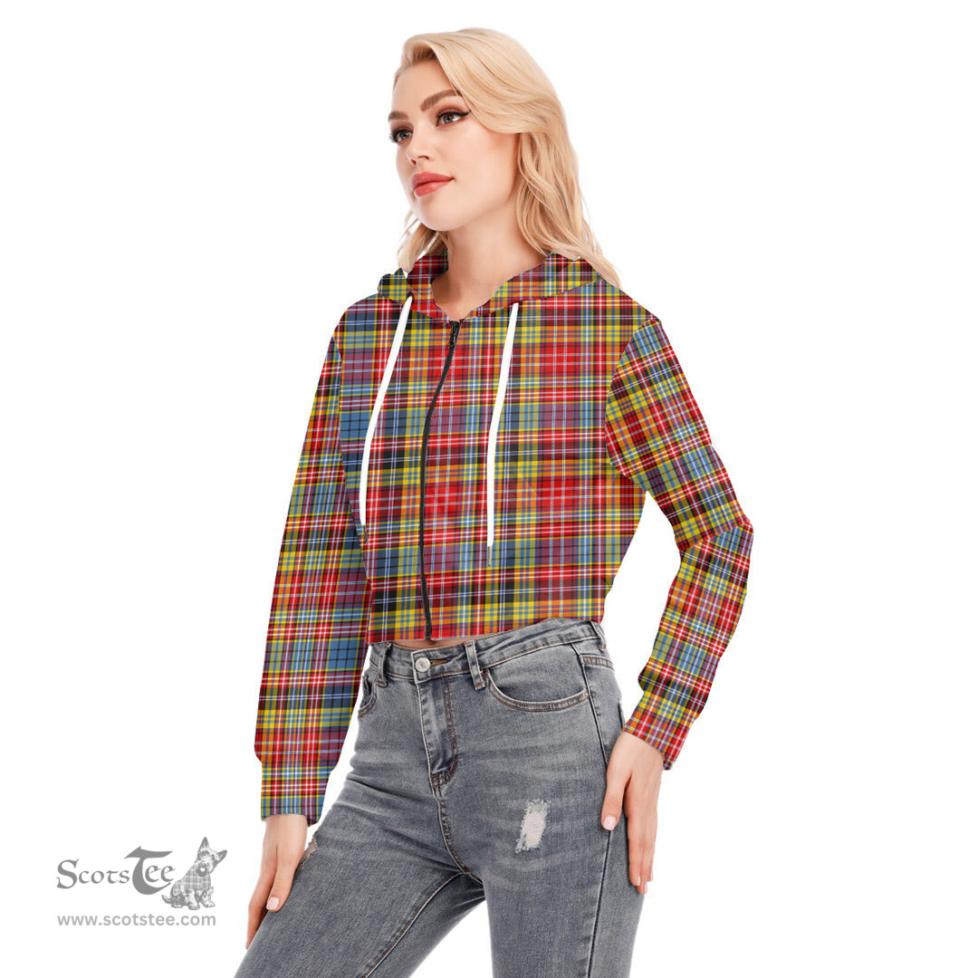 ScotsTee Shop Scottish Ogilvie of Airlie Ancient Clan Tartan Womens Cropped Zip Up Hoodie