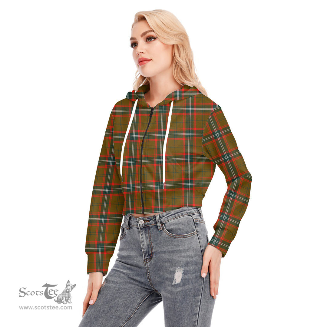 ScotsTee Shop Scottish Seton Hunting Modern Clan Tartan Womens Cropped Zip Up Hoodie