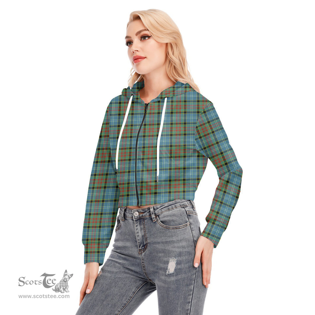 ScotsTee Shop Scottish Paisley District Clan Tartan Womens Cropped Zip Up Hoodie