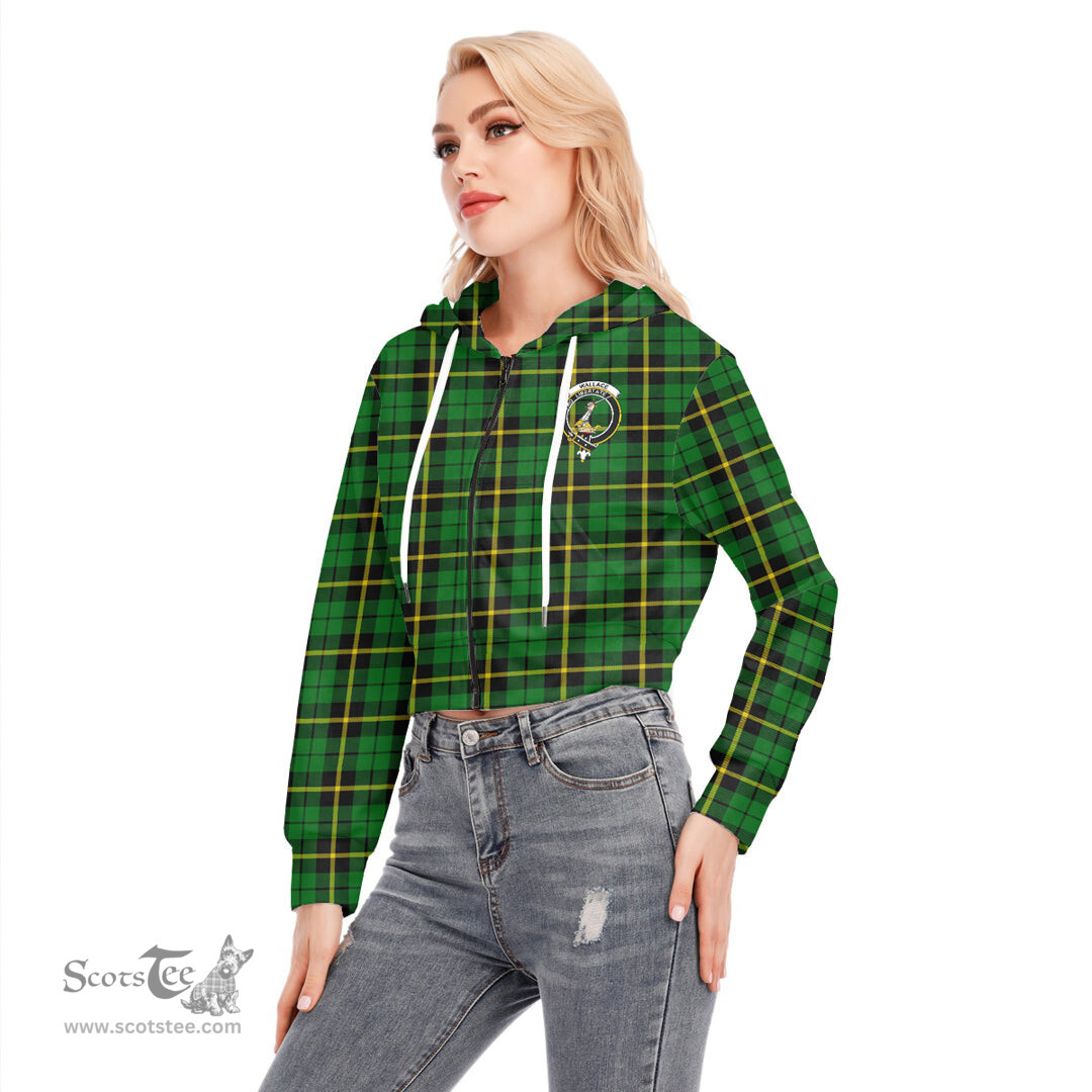 ScotsTee Shop Scottish Wallace Hunting Green Clan Crest Tartan Womens Cropped Zip Up Hoodie
